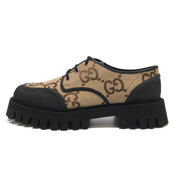 GUCCI SUPREME MACRO GG CANVAS LACE-UP SHOES -BEIGE / BLACK -MEN US 9.5 -NEW - Picture 4 of 9